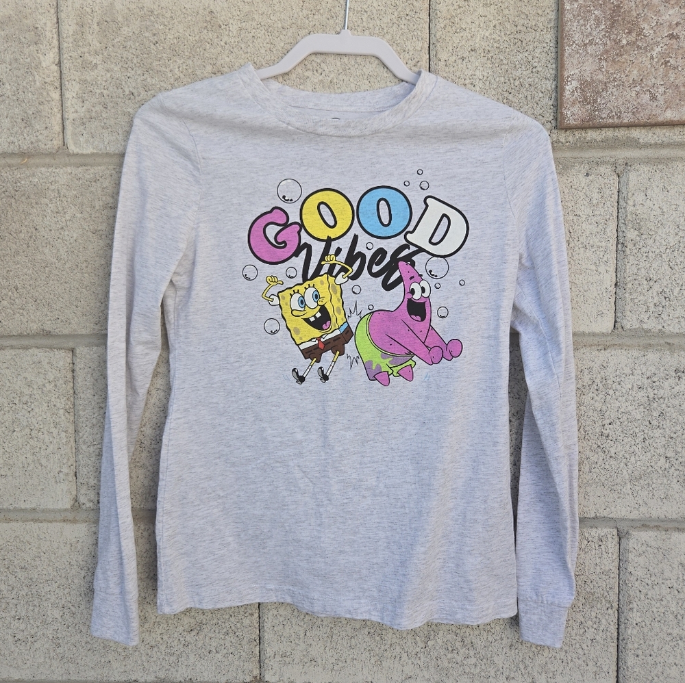 Spongebob Squarepants Light Gray Good Vibes Best Friend Long Sleeve